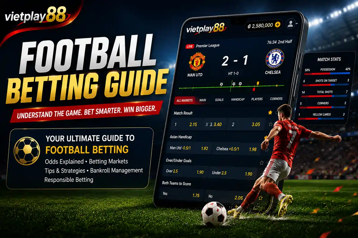 Modern football betting interface displaying a live football match, sportsbook odds, betting markets, live statistics, and match timeline.